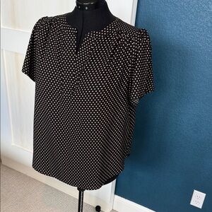 Ann Taylor Black Blouse with Cream Polka Dots